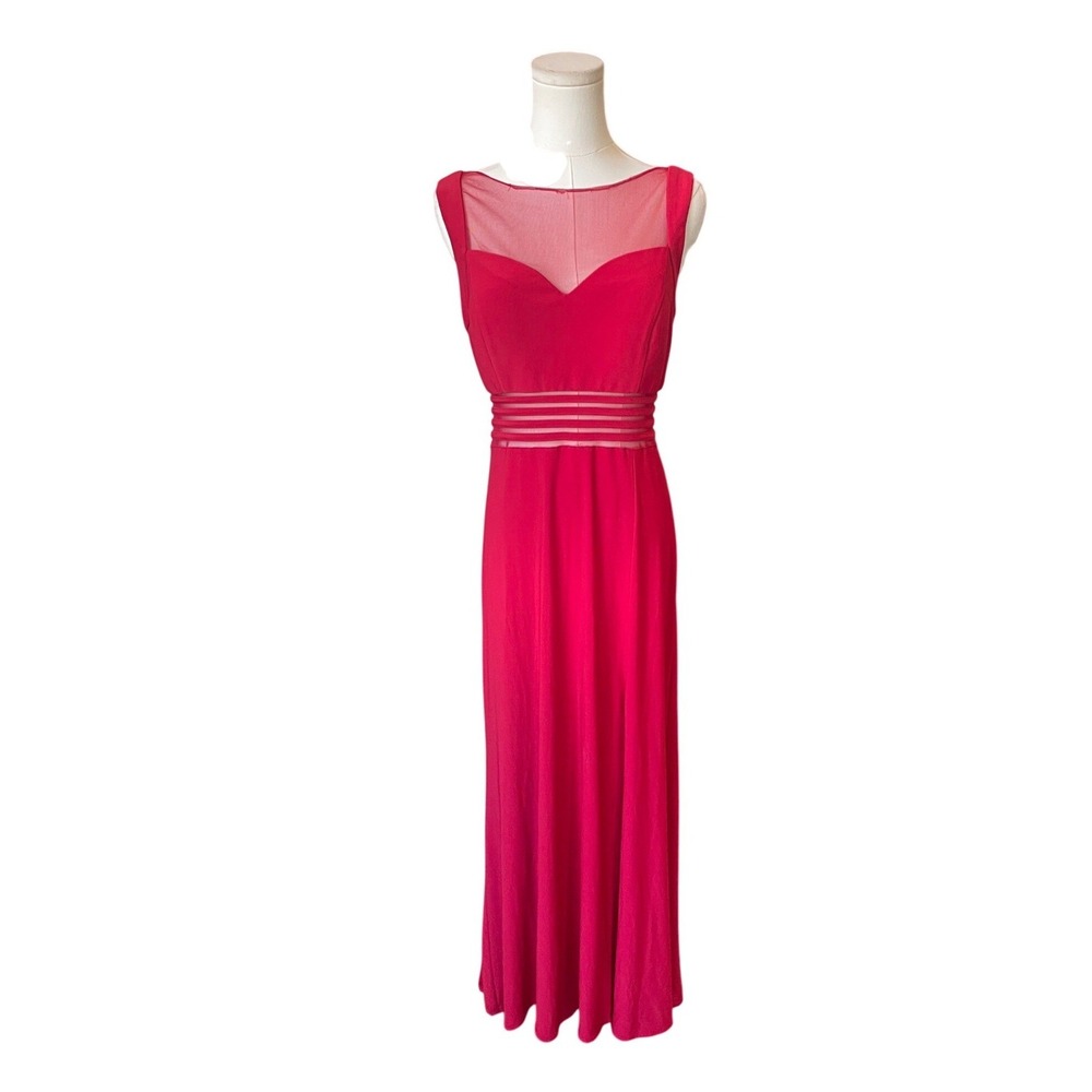 Nightway Sheer Illusion Red Gala Maxi Dress 10 Romantic Vampy Mesh Glam Runway‎